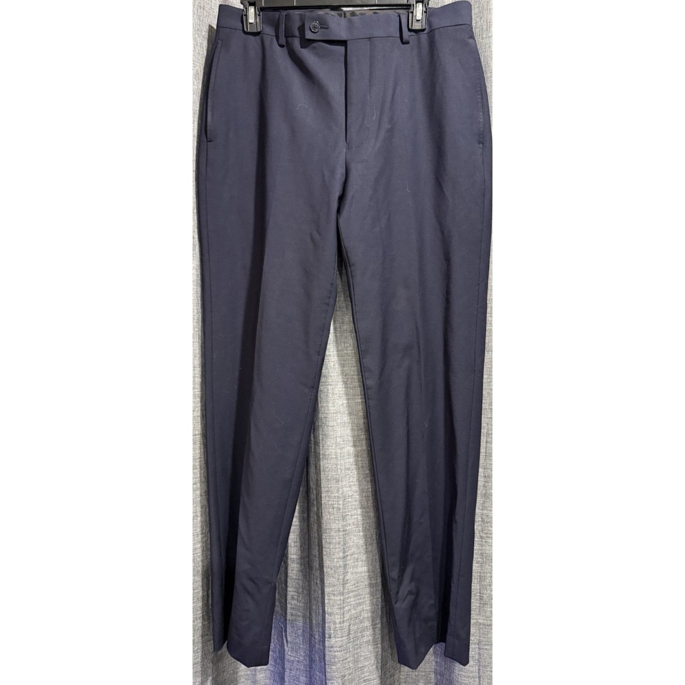 Calvin Klein Mens Wool Dress Pants Slim Fit Navy Blue Size 32/32 Pockets